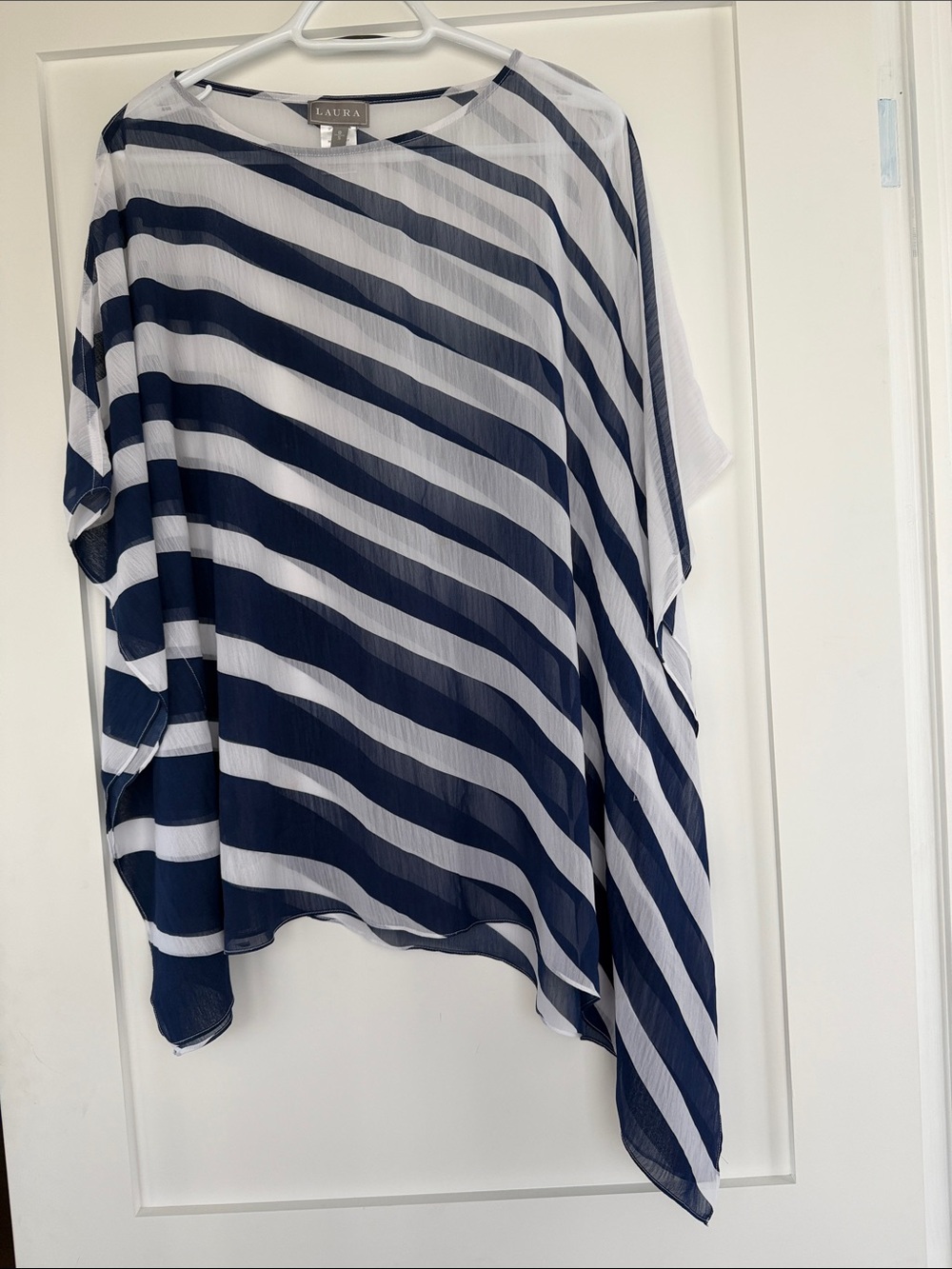 LAURA Navy & White Striped Swim Coverup